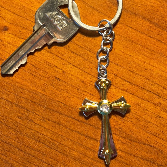 Stainless Steel Cross Key Chain, Charm Fob - Picture 4 of 6